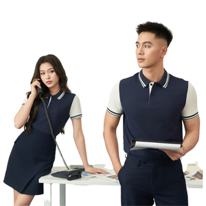 Polo à manches courtes en coton élasthanne bicolore pour homme 220gsm respirant divers styles broderie logo - Product Image 4