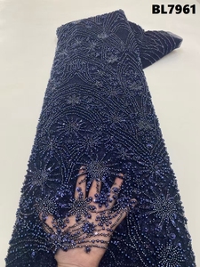 <span class=keywords><strong>Abito</strong></span> in Pizzo Francese di Lusso di Alta Qualità per Matrimoni Splendido Tessuto in Rete con Paillettes Nere Ricamate e Perline per Spose - Product Image 2
