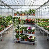 Chariot danois de serre en métal pour horticulture, chariot à fleurs avec étagères réglables, chariot de transport mobile pour plantes pour pépinière et ferme