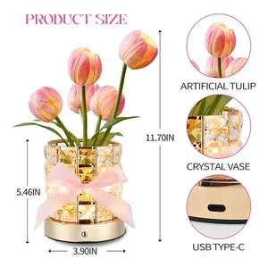 Romántico recargable Regalo de Cumpleaños pequeña Luz De noche decoración del hogar Base de <span class=keywords><strong>cristal</strong></span> regulable inalámbrico LED tulipán lámpara de mesa de lujo - Product Image 6