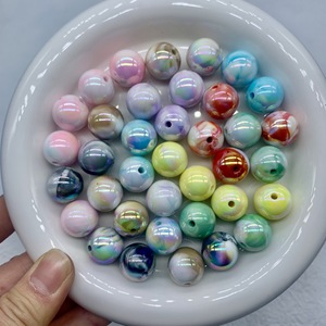 UV Plated Iridescent 16mm Round <b>Beads</b> <b>Plastic</b> Resin Scattered <b>Beads</b> For Jewelry Making DIY Accessories - Product Image 2