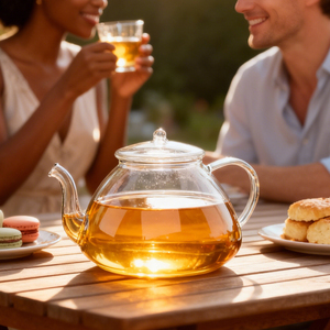 Набор для чая: высокий заварочный чайник из высокопрочного боросиликатного стекла, прозрачный, ручной выдувки, экологичный, современный, 1.2 л - Product Image 1