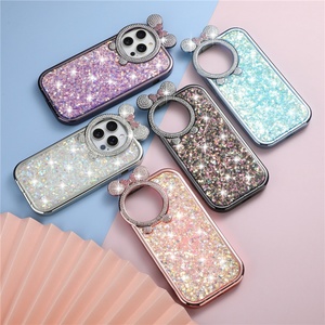 Luxury Cute Diamond Shiny Glitter Mouse Ear Mobile Phone <b>Cover</b> Shell <b>Protector</b> Accessories Case for iPhone 15 14 13 12 11 - Product Image 1