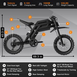 高性能スチール製電動ダートバイク二輪スクーター長寿命オフロードタイヤ防水デュアルサスペンション2000W 72km/h - Product Image 6
