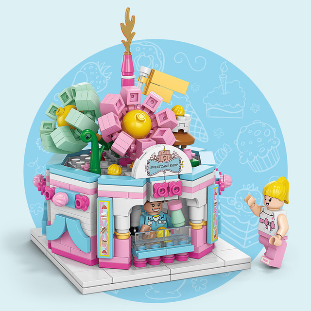 City Street View 503PCS Plastic Construction Blocks Puzzle 3D Cartoon Dessert Shop DIY Mini Building Blocks Sets