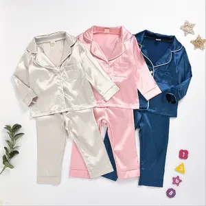 Conjuntos de pijamas de meninas, pijamas para meninas de outono e inverno, cetim de seda