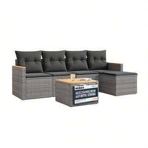 Ensemble de canapés de jardin modulaires en polyrotin gris, mobilier d'extérieur au design contemporain avec coussins en mousse haute densité - Product Image 1