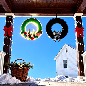 Tùy Chỉnh Màu Hồng Giáng Sinh Vòng Hoa Với Nhà Thu Nhỏ Và Cây Cho Tự Làm Treo Đảng Kỳ Nghỉ Trang Trí - Product Image 3