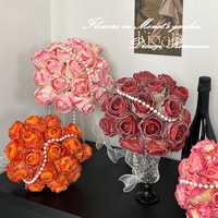Bouquet de Mariée Original Monet, Fleurs Artificielles en Soie Nouées à la Main, Roses Haut de Gamme à Bords Brûlés, Bouquet de Fleurs pour Décoration