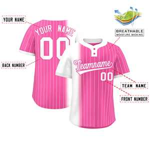 Custom White Pink Gradient Stripe Fashion Authentic Two-Button Softball Jersey - Product Image 2