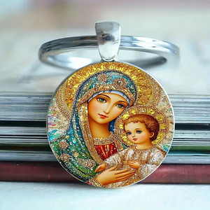 Souvenirs d'église, breloques religieuses en alliage de zinc avec impression numérique, porte-clés religieux Marie Enfant ou cadeaux de baptême - Product Image 4