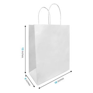 ถุงกระดาษคราฟท์สีขาวล้วนพร้อมหูหิ้วแบบเกลียว พิมพ์โลโก้ได้ ขนาด 10x5x13 นิ้ว - Product Image 1
