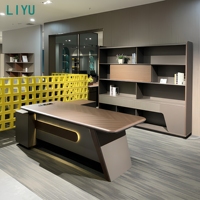 Bureau de direction convertible Liyu, design moderne et luxueux, avec étagère, bureau de direction extensible en bois