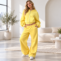 Ensemble de survêtement décontracté deux pièces pour femme : sweat à capuche court zippé à manches longues et pantalon large