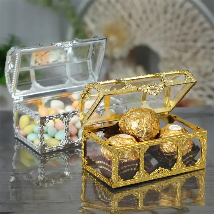 بيع بالجملة لون ذهبي وفضي هدية صغيرة على شكل وجبة خفيفة حلوى بلاستيكية لحفلات الزفاف