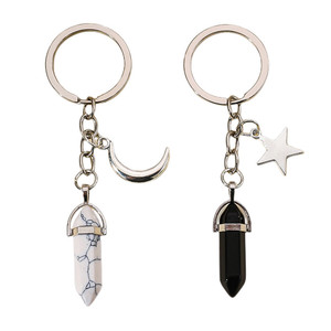 Wholesale Hot Selling Metal Amethyst Couple Natural Crystal Healing Stone Rose Quartz Crystal Point Keychain