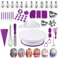 Kit Complet de 255 Pièces pour la Décoration de Gâteaux : Table Rotative, Outils de Pâtisserie DIY, Douilles à Fleurs, Poches à Douille, Spatules à Crème