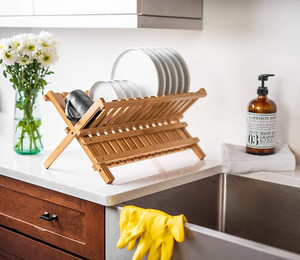 Grand égouttoir à vaisselle pliable <span class=keywords><strong>en</strong></span> <span class=keywords><strong>bambou</strong></span> à 2 niveaux pour comptoir de cuisine - Product Image 4