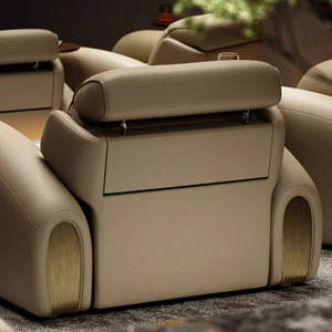 Canapé de cinéma Maxky en cuir véritable, trois places, modulaire, sectionnel, moderne, avec pieds en acier inoxydable, rétractable automatiquement, luxe pour la salle - Product Image 5