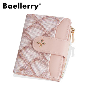 กระเป๋าสตางค์สั้นผู้หญิง Baellerry ลายเพชรสีชมพู กระเป๋าใส่เหรียญแบบซิปบางเฉียบ ใช้ได้ทุกวัน - Product Image 5