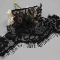 Dentelle Gothique Française en Nylon Spandex Noire avec Bordure en Cils et Picots Floraux pour Robes de Soirée et Corsages de Lingerie