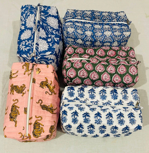 Meilleure Vente Grandes Trousses Cosmétiques Vintage en Coton Matelassé, Sac <span class=keywords><strong>de</strong></span> <span class=keywords><strong>Toilette</strong></span> Fait Main Imprimé au Bloc pour Femme - Product Image 3