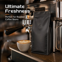 Sacs d'emballage pour café à fond plat imprimés sur mesure, pochette en aluminium à 8 soudures latérales, barrière anti-humidité avec fermeture éclair et valve
