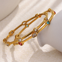 Brazalete de Barra Geométrica de Acero Inoxidable Chapado en Oro Dreamshow con Circonitas para Mujer, Joyería de Moda Brillante, Regalo