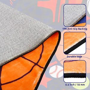 <span class=keywords><strong>Tappeti</strong></span> Sportivi per Bambini, Tappeto in Finta Lana per Camere di Ragazzi e Ragazze, Stampa con Palloni da Calcio, Basket, Football e Tennis - Product Image 4