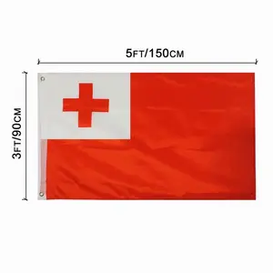 Groothandel Hoge Kwaliteit Outdoor Grote Banner 100% Polyester Nationale Land Ontwerp Zeefdruk 3 * 5FT Promotie Tonga Vlag