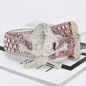 Cinturón de Moda con Pedrería y Diseño de Calavera y Huesos Cruzados para Mujer, para Fiestas, 105cm 115cm 125cm 135cm, Cadenas de Cinturón de Aleación de Zinc - Product Image 4