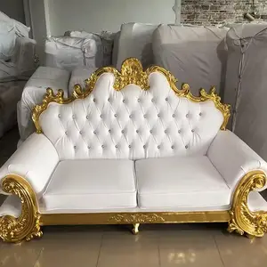 Sofa dua tempat duduk kulit putih perak Sofa pengantin pria pernikahan kursi takhta pernikahan kursi untuk pesta pernikahan