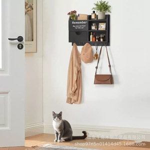 Porte-clés mural en bois à 4 niveaux, organiseur de courrier, porte-chapeaux et porte-parapluies pour entrée, noir anthracite, rectangulaire, pour usage au bureau - Product Image 3