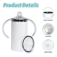 Gobelet isotherme en acier inoxydable de 12 oz pour enfants, vierge pour sublimation, avec double couvercle et couvercle à paille étanche, réutilisable, vente en gros