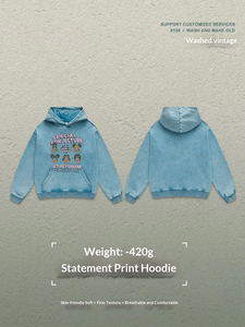 <span class=keywords><strong>Felpa</strong></span> <span class=keywords><strong>con</strong></span> <span class=keywords><strong>Cappuccio</strong></span> Oversize in Cotone 100% 420g, Stile Americano, Serie <span class=keywords><strong>Blu</strong></span> Vintage <span class=keywords><strong>con</strong></span> Stampa Effetto Invecchiato per <span class=keywords><strong>Uomo</strong></span>, Personalizzabile all'Ingrosso - Product Image 4