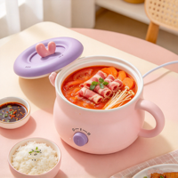 Casserole électrique portable 1,5 L, mini-casserole, intérieur antiadhésif, poêle électrique avec cuiseur vapeur pour la maison, le bureau, le dortoir, l'extérieur