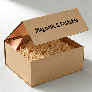 Caja de regalo plegable de cartón rígido con diseño de lujo y logotipo personalizado, grande, magnética, para boda o vino. - Product Image 1