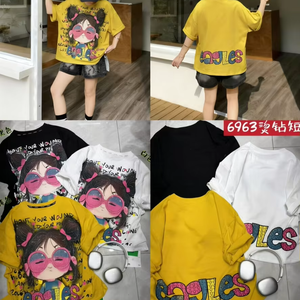 Nouvelle Arrivée 2026 T-shirt <span class=keywords><strong>Femme</strong></span> Tricoté Respirant avec Strass Motif Fille Cartoon, Style Streetwear Tendance, Coupe Droite, Manches Courtes - Product Image 1