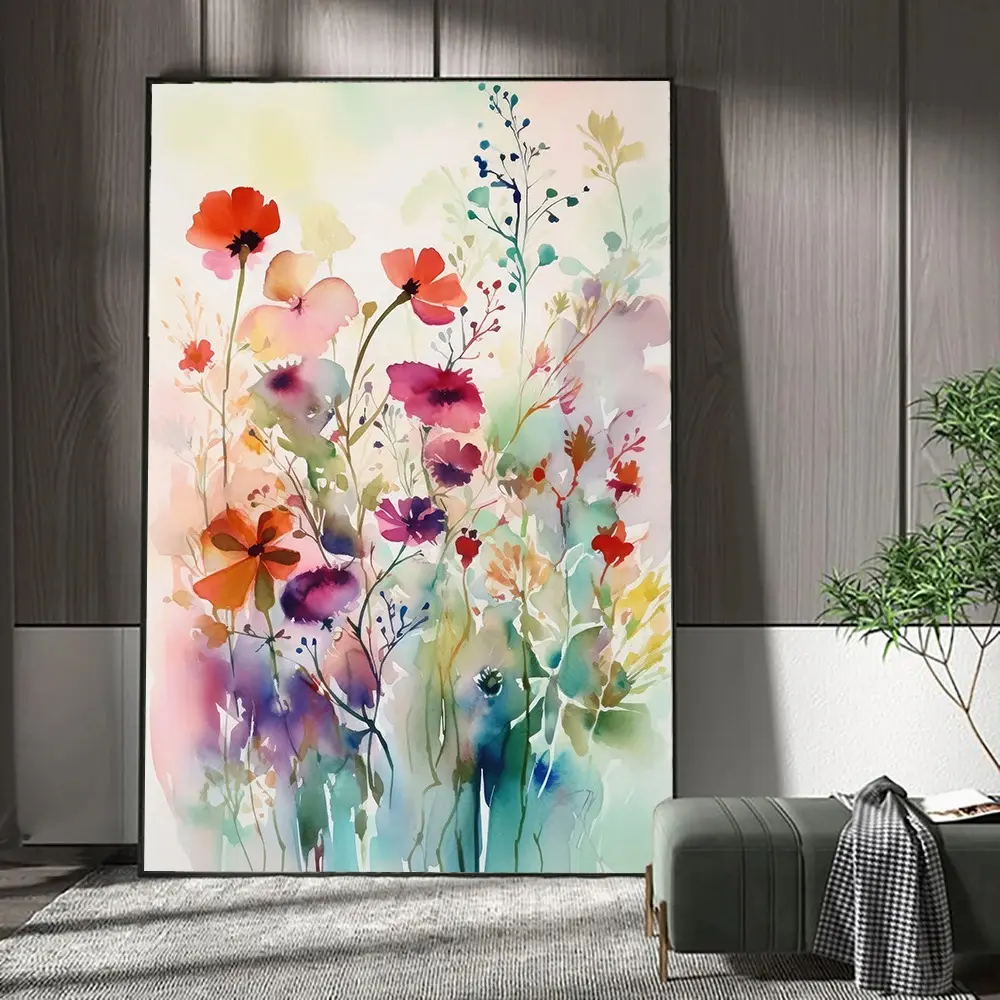 Design moderno primavera fiori selvatici acquerello astratto Bouquet floreale su tela stampa arte della parete immagine per la decorazione dell'ufficio