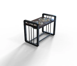 Tempat makan cangkir minum hewan peliharaan, bahan kayu portabel luar ruangan dengan mangkuk stainless steel dan dudukan untuk anjing dan kucing - Product Image 2