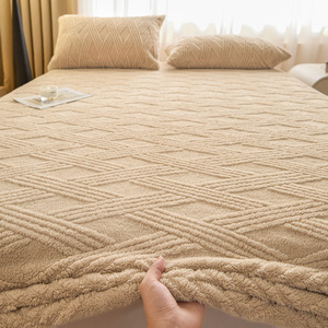 Color sólido diseño liso tafetán terciopelo Jacquard sábana ajustada sarga estampado grueso antideslizante franela ropa <span class=keywords><strong>de</strong></span> <span class=keywords><strong>cama</strong></span> sábanas colchón - Product Image 2