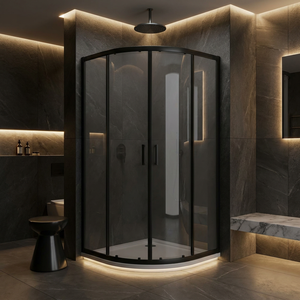 Cabine de <span class=keywords><strong>douche</strong></span> ronde élégante <span class=keywords><strong>90x90</strong></span> avec verre trempé gris fumé et cadre noir minimaliste pour un style design - Product Image 1