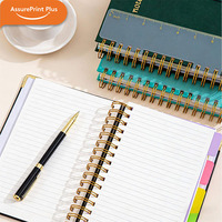 Carnet de notes personnalisé A5 en PU, reliure spirale, couverture rigide, pour les affaires, avec bande élastique, règle transparente et page d'indexation couleur