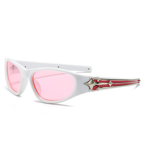 Lunettes de soleil unisexes avec monture rouge et verres bleus, protection UV400, design hexagramme, pour la mode, les sports de plein air, la conduite et le cyclisme - Product Image 4