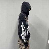 Sweat à capuche zippé personnalisé, brodé avec appliqué lettre effiloché et déchiré, imprimé graphique, style streetwear, haute qualité, délavé, avec œillets aux épaules