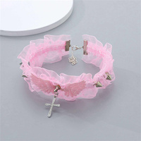 Nouveau Collier Ras du Cou en Dentelle avec Pendentif Aile d'Ange et Croix, Rivets, Style Harajuku Punk Sexy pour Femme, Anniversaire