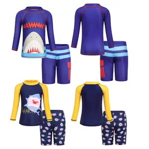 Kids Boys 2-teiliger badeanzug langärmlig Cartoon Print Oberteile und Shorts Set Strand Schwimmen Baden Bademode Sonnenschutz Rash Guard