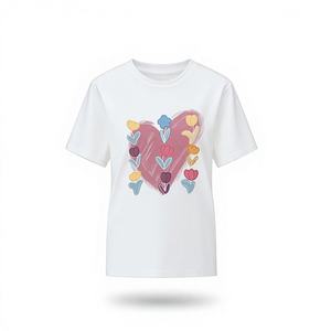 Camiseta Hpsam de algodón puro, manga corta, estampado de flores y corazones, informal, unisex, corte regular, para todas las estaciones, cuello redondo, tejido de punto - Product Image 1