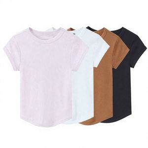 Camiseta de Verano para Mujer, Cuello Redondo, Algodón y Elastano, 230g, Suave, Ajustada, Manga Corta, Color Sólido, Informal - Product Image 2