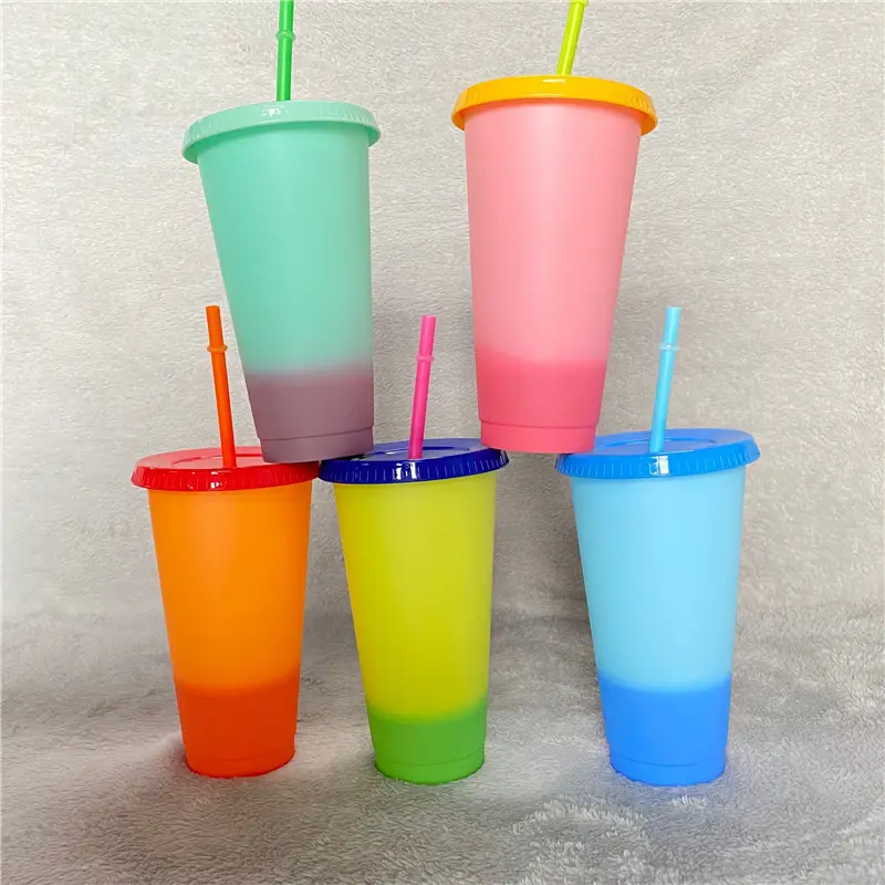 컬러 재사용 가능한 콜드 컵 여름 아이스 음료수 커피 24oz 16oz 700ml 플라스틱 컵 냉수 음료